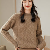 High Neck Thickened Twist Pattern Round Neck Cashmere Sweater